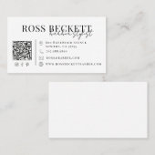 Carte De Visite Code QR noir et blanc moderne pour barbier (Devant / Derrière)