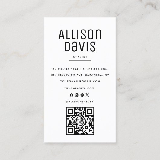Carte De Visite Code QR noir et Marbre blanc (Dos)