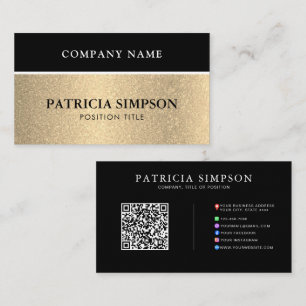 Carte De Visite Code QR noir et or avec liens vers les réseaux soc