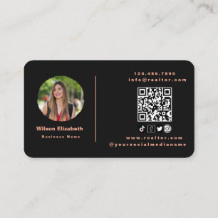 Carte De Visite Code QR noir et or élégant et moderne avec monogra