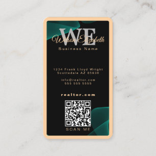 Carte De Visite Code QR noir et or élégant et moderne avec monogra