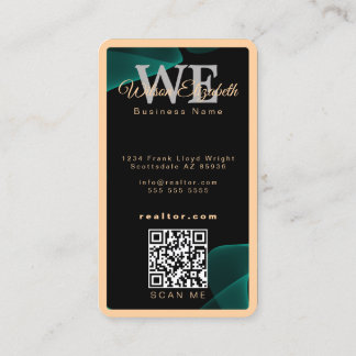 Carte De Visite Code QR noir et or élégant et moderne avec monogra