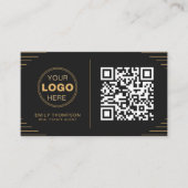 Carte De Visite Code QR noir et or moderne | Art déco de luxe (Devant)