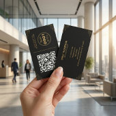 Carte De Visite Code QR noir et or moderne | Art déco de luxe