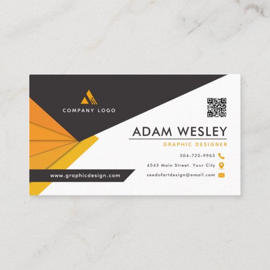 Carte De Visite Code QR noir et orange Abstrait professionnel (Dos)