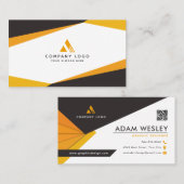 Carte De Visite Code QR noir et orange Abstrait professionnel (Devant / Derrière)