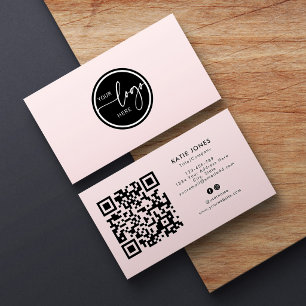 Carte De Visite Code QR Noir et Rose Personnalisé Cercle Votre Log