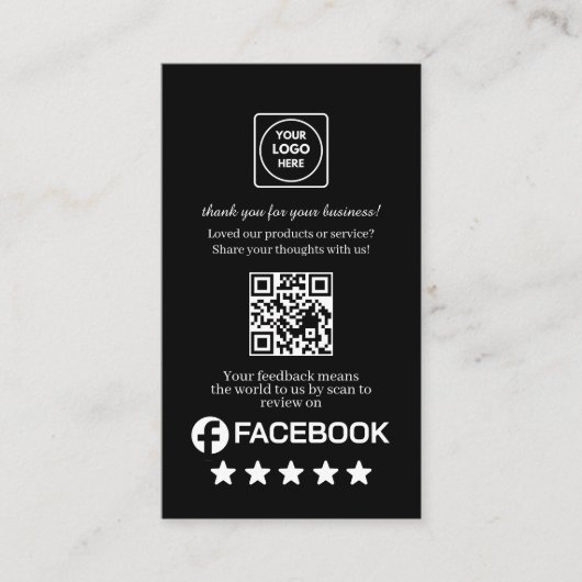 Carte De Visite Code QR noir | Lien de notation personnalisé pour  (Devant)