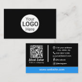 Carte De Visite Code qr noir moderne et logo d'entreprise (Devant / Derrière)