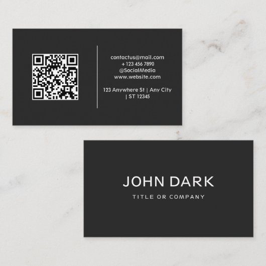 Carte De Visite Code QR noir moderne et simple (Devant / Derrière)