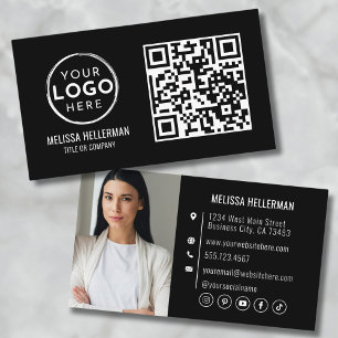 Carte De Visite Code QR Noir Moderne Photo Professionnelle Votre L