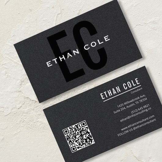 Carte De Visite Code QR Noir Moderne professionnel