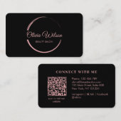 Carte De Visite Code QR noir monogrammé Salon élégant moderne (Devant / Derrière)