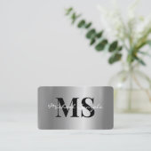 Carte De Visite Code QR Nom Calligraphie Script Luxe Argent (Debout devant)