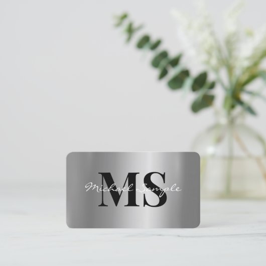 Carte De Visite Code QR Nom Calligraphie Script Luxe Argent (Debout devant)