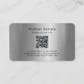 Carte De Visite Code QR Nom Calligraphie Script Luxe Argent (Dos)