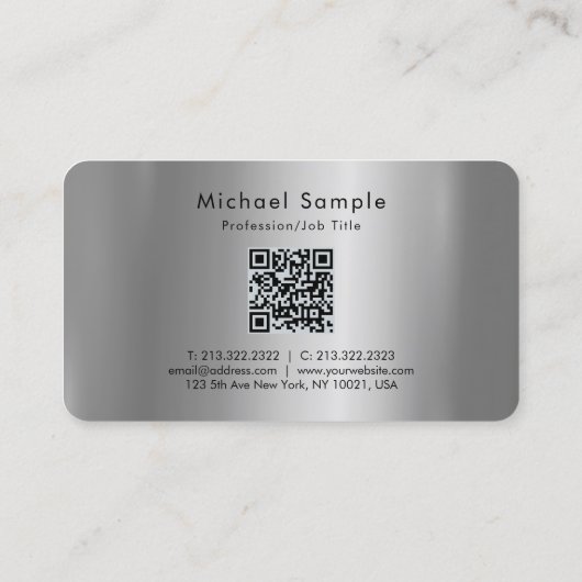 Carte De Visite Code QR Nom Calligraphie Script Luxe Argent (Dos)