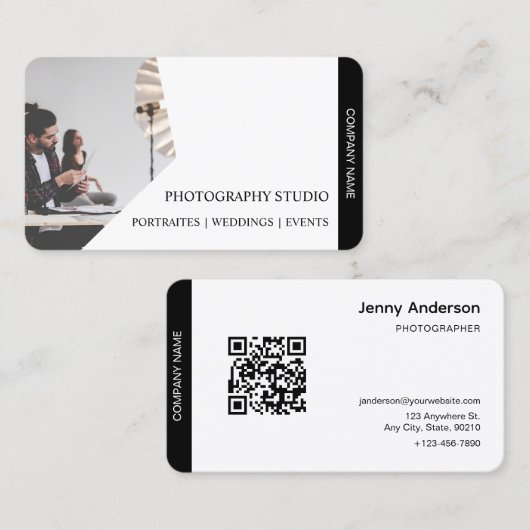 Carte De Visite Code QR Nom de l'entreprise et logo Photographe (Devant / Derrière)