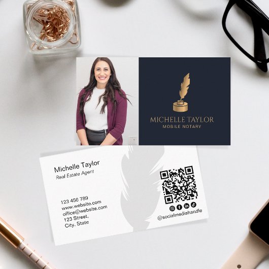 Carte De Visite Code QR Notaire Professionnel Élégant Marine Mobil