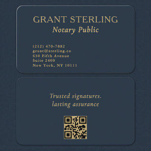 Carte De Visite Code QR Notaire Public Bleu Marine Or