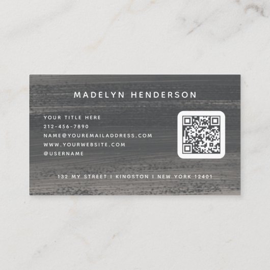 Carte De Visite Code QR numérisable à pinceau gris foncé minimal (Dos)