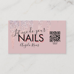 Carte De Visite CODE QR Onglerie Devis Rose Pâle Paillettes Dégoul