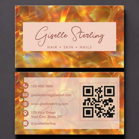 Carte De Visite Code QR Opale Ambre Moderne