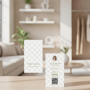 Carte De Visite Code QR Or Boutique Chèque Tan Photo Verticale