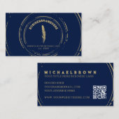 Carte De Visite Code QR Or Notaire Mobile Écrivain Navy Or (Devant / Derrière)