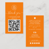 Carte De Visite Code QR Orange moderne Commandez merci (Devant / Derrière)