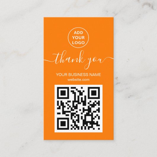 Carte De Visite Code QR Orange moderne Commandez merci (Devant)