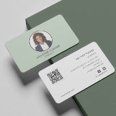 Carte De Visite CODE QR ou logo professionnel photo verte