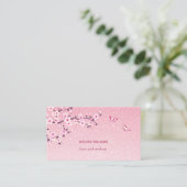 Carte De Visite Code QR Pailleté Fleur de Cerisier Rose (Debout devant)