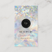 Carte De Visite Code QR Pailleté Holographique Marbre Opale (Devant)