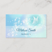 Carte De Visite Code QR | Papillon floral bleu turquoise (Devant)