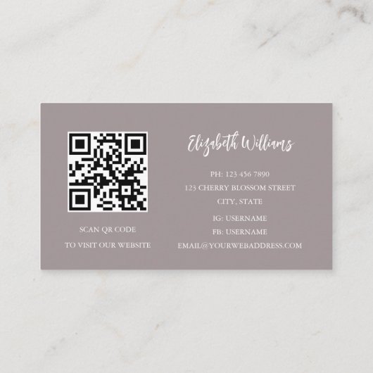 Carte De Visite Code QR | Papillon Lune Taupe Beige Tan Gradient (Dos)
