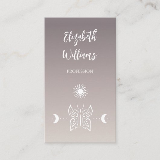 Carte De Visite Code QR | Papillon Lune Taupe Beige Tan Gradient (Devant)