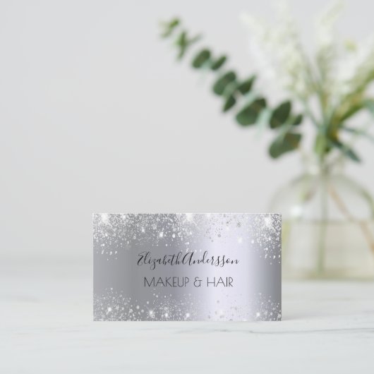 Carte De Visite Code QR parties scintillant argent élégant (Debout devant)