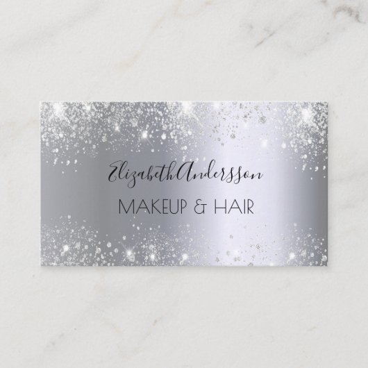 Carte De Visite Code QR parties scintillant argent élégant (Devant)