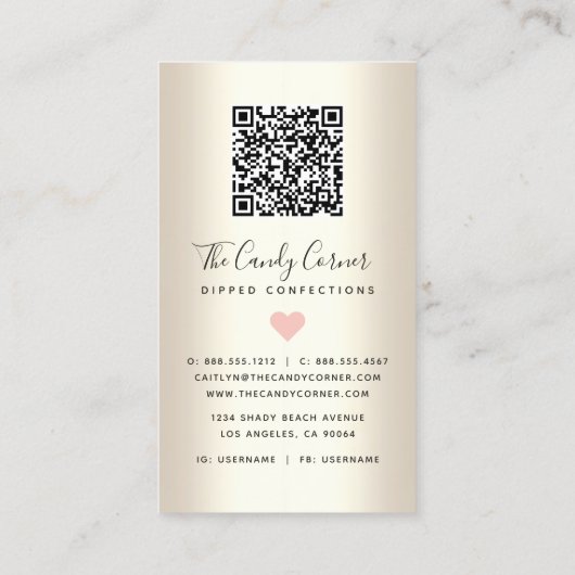 Carte De Visite Code QR Parties scintillant de fraise rose Confect (Dos)