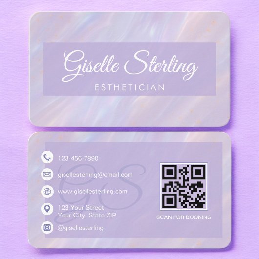 Carte De Visite Code QR pastel violet Esthéticienne