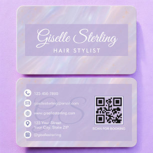 Carte De Visite Code QR pastel violet pour coiffeur