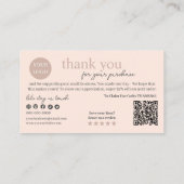 Carte De Visite Code QR Peach Modern Script, Bougie Merci (Dos)