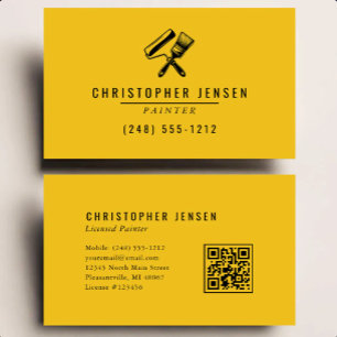 Carte De Visite Code QR Peintre Jaune Noir Peinture