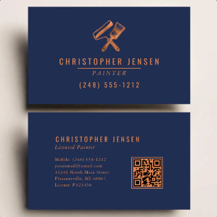 Carte De Visite Code QR peintre Peinture Entreprise Bleu marine Cu