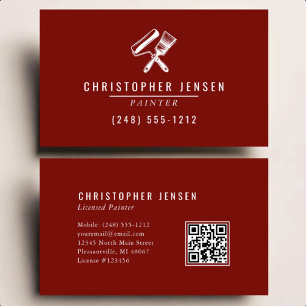 Carte De Visite Code QR Peintre Peinture Rouge Bourgogne