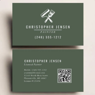 Carte De Visite Code QR Peintre Peinture Vert Foncé