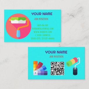 Carte De Visite Code QR Peintre Professionnel Moderne Cyan