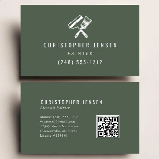 Carte De Visite Code QR Peintre Vert Foncé Peinture