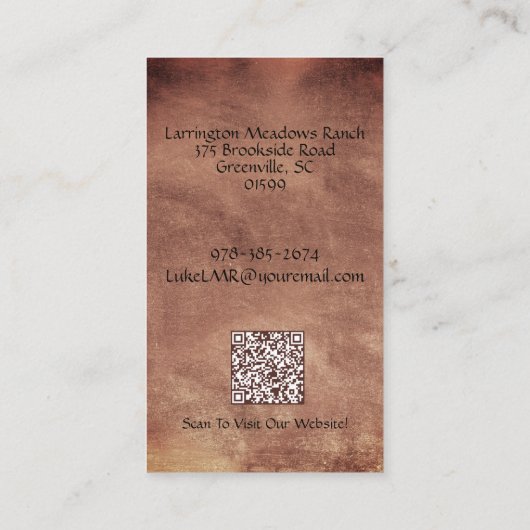 Carte De Visite Code QR personnalisable du logo du ranch (Dos)